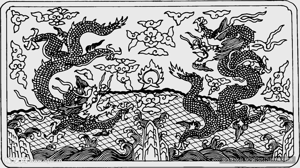 古代双龙争斗图案