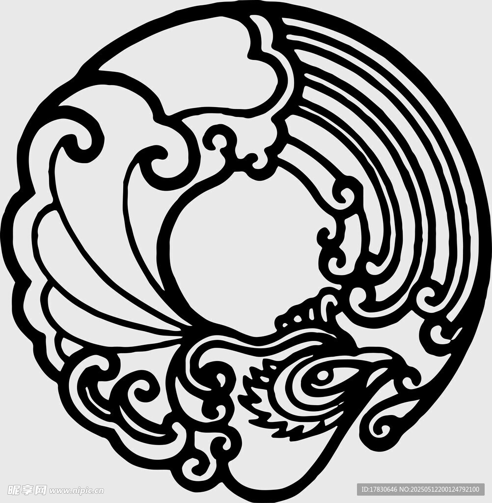 中式传统海浪纹圆形图案