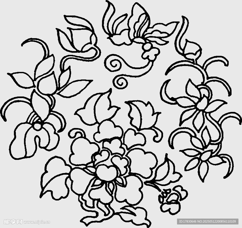中式花卉飞鸟图案设计