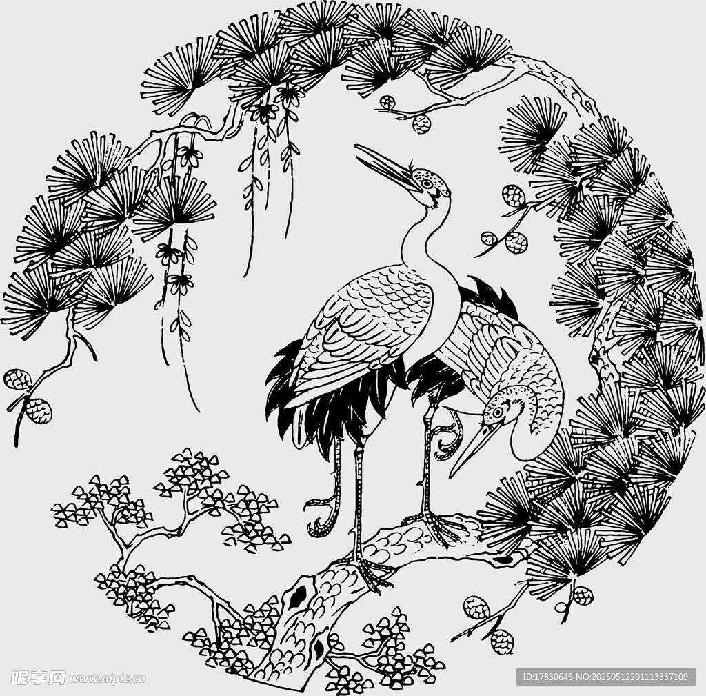 中式鹤松图