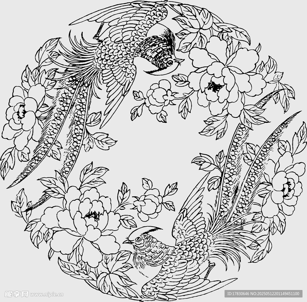 花鸟环形图案传统纹饰