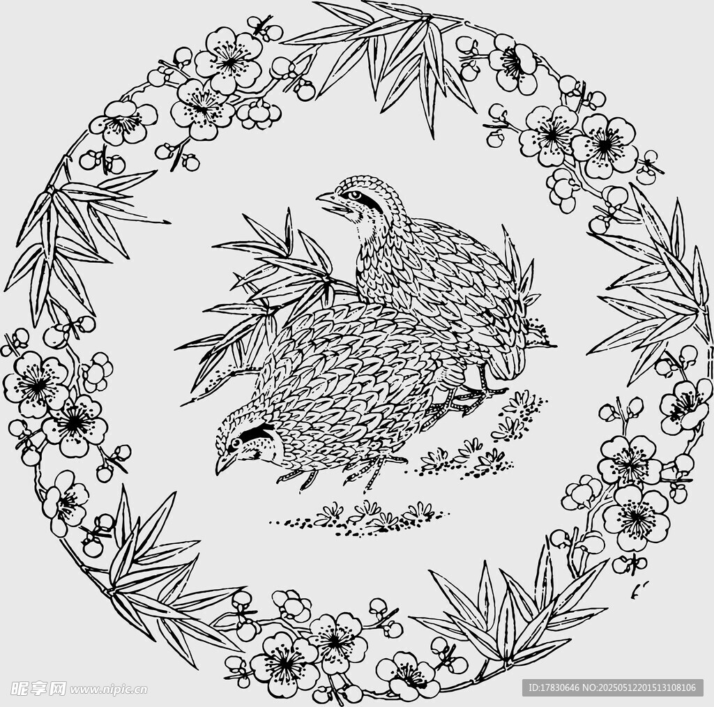 圆形花鸟纹传统图案