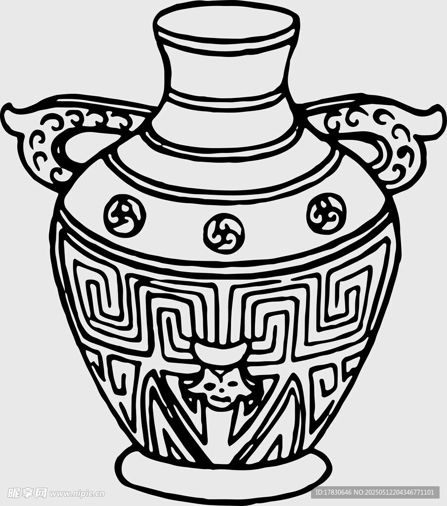 传统花纹双耳陶罐图案