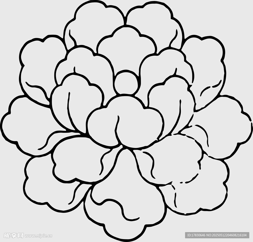 手绘黑白牡丹花图案
