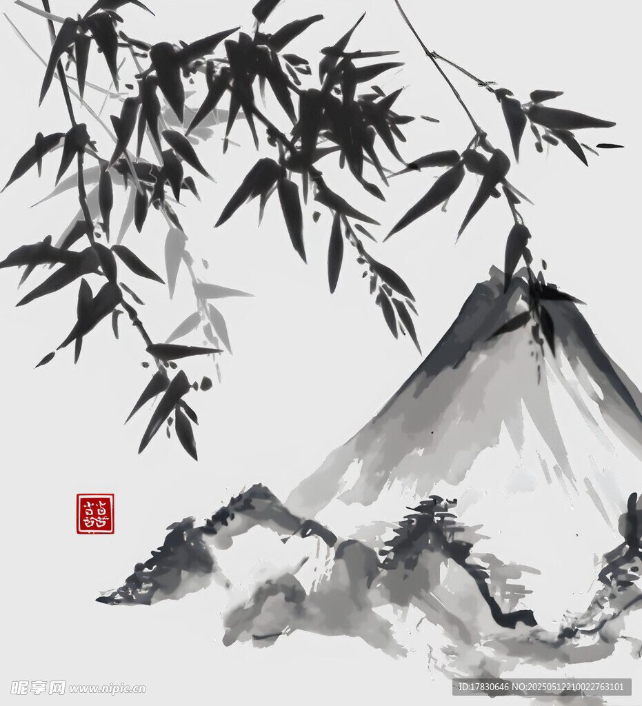 水墨山水间的竹影摇曳