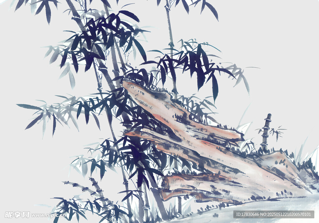 水墨翠竹山石图