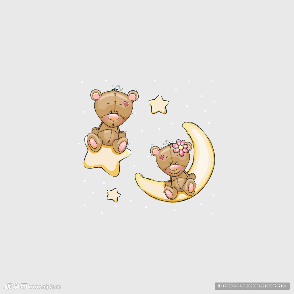 小熊坐星月可爱插画