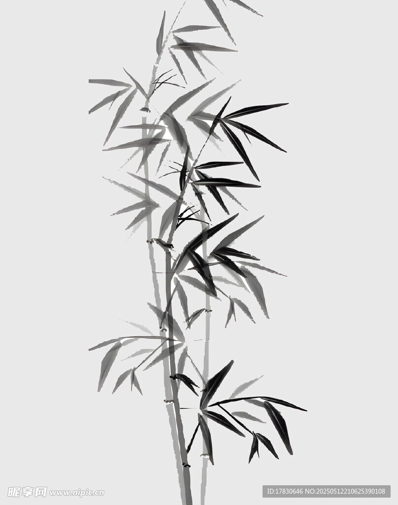 水墨风单枝竹子画作