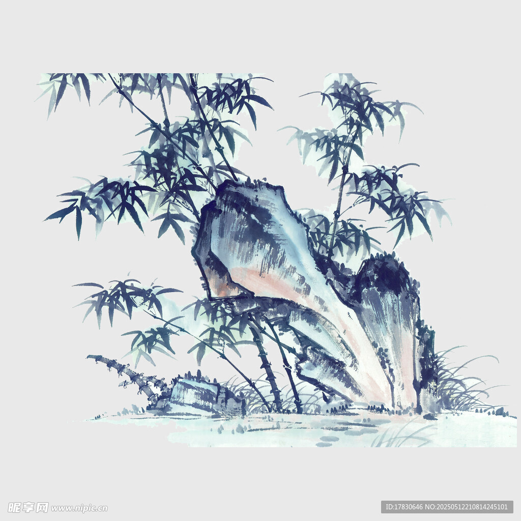 水墨风竹石图