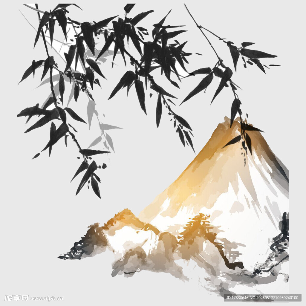 水墨山水竹景图