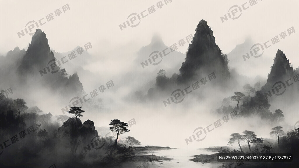 山谷 中国风 中国画 山水