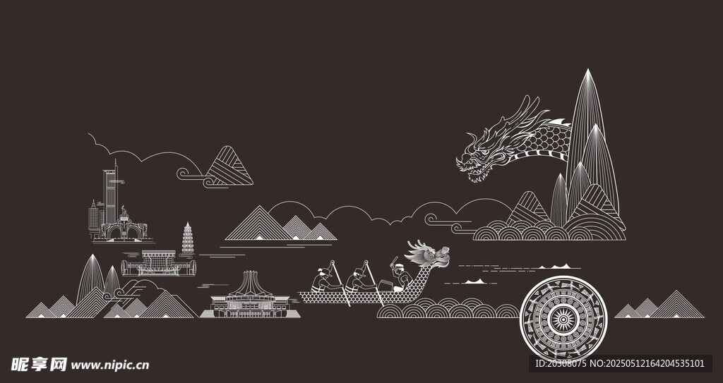 端午国风插画设计元素