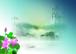 水墨荷花山水意境图