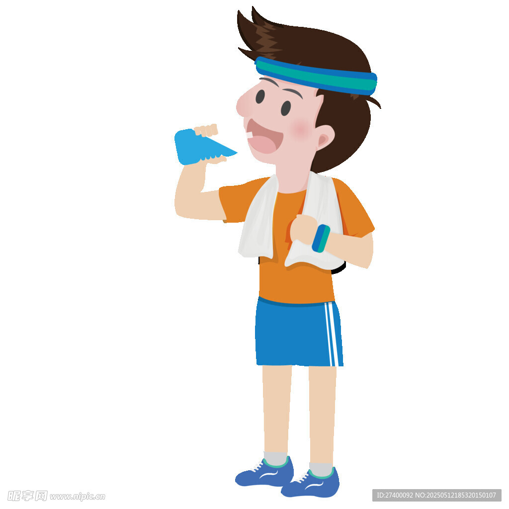 男孩运动后喝水补充水分