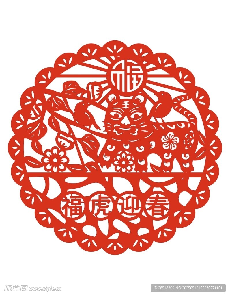 圆形福字剪纸图案