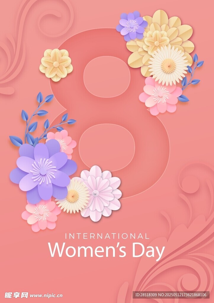 三八妇女节花卉装饰图