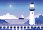 海边灯塔夜景宁静画面