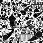 黑白奇幻图案插画