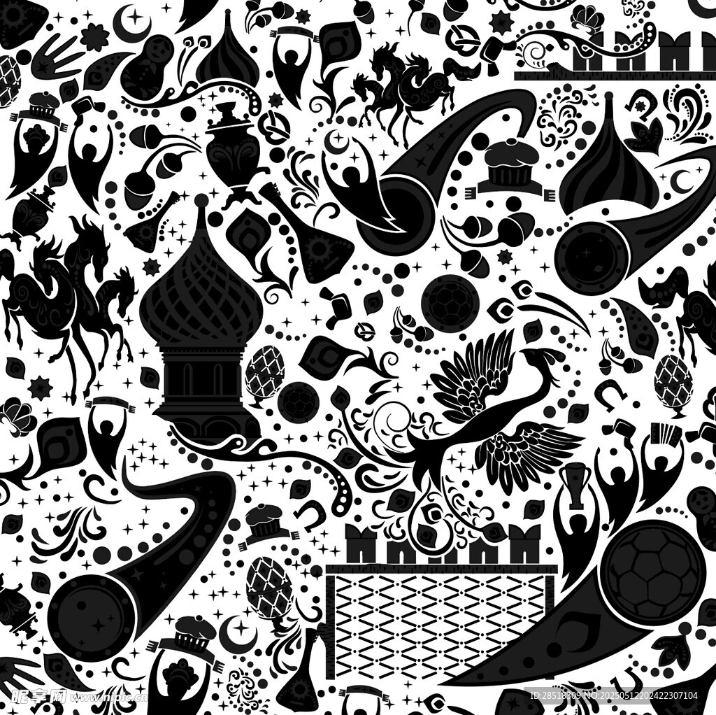 黑白奇幻图案插画