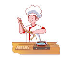 厨师专注制作手工面条