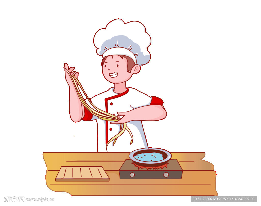 厨师专注制作手工面条