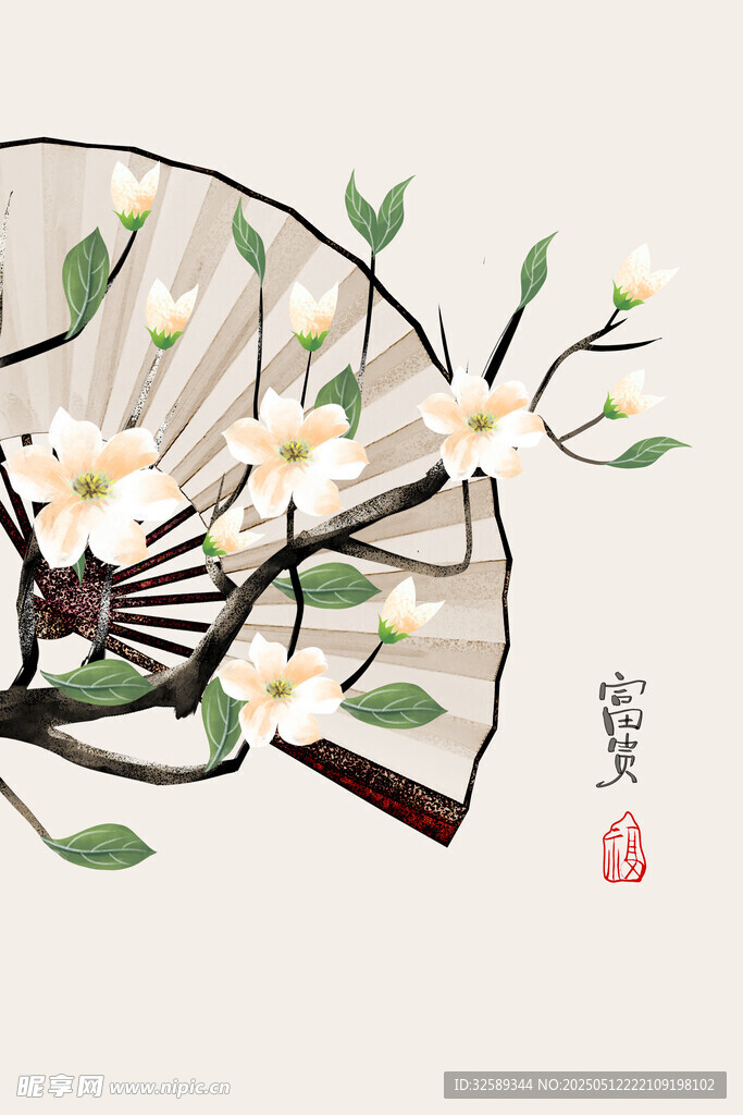 折扇上的中式花卉图案