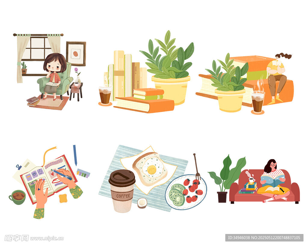 居家生活小场景插画