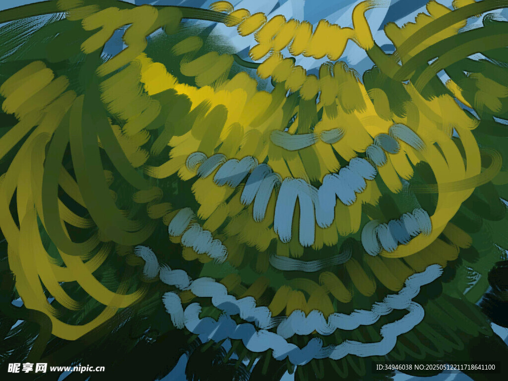抽象黄绿交织艺术画作