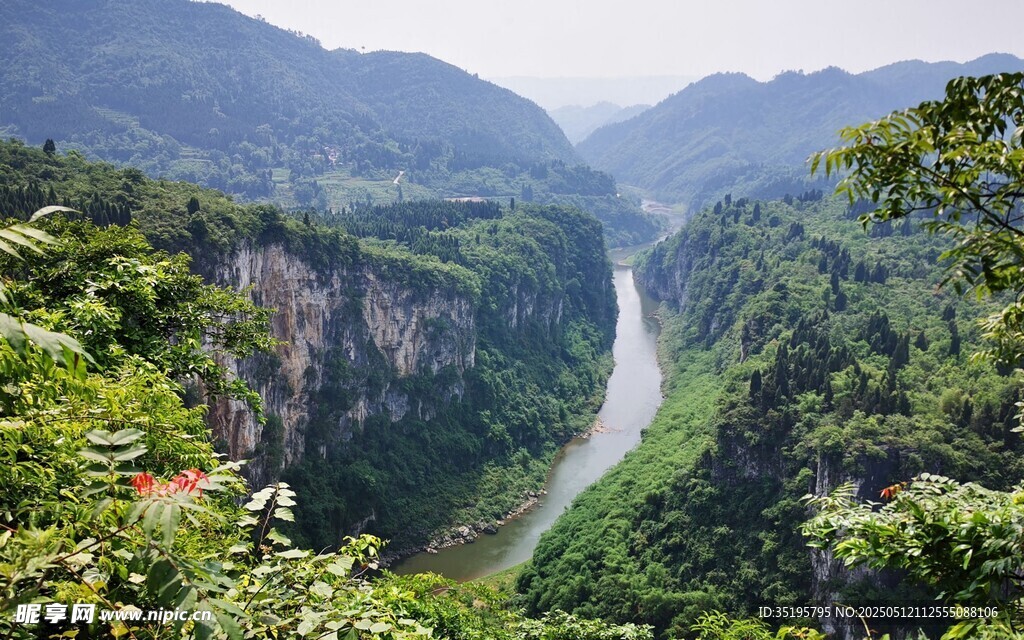 壮丽山谷间蜿蜒河流景观