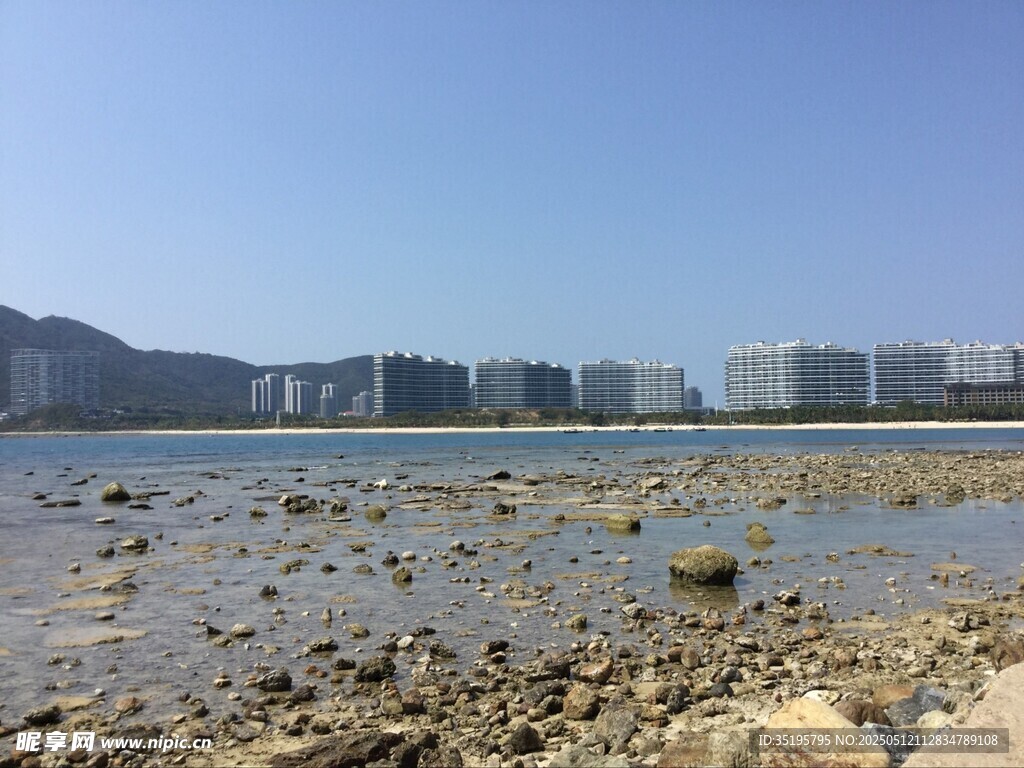海滨城市风光 礁石与建筑