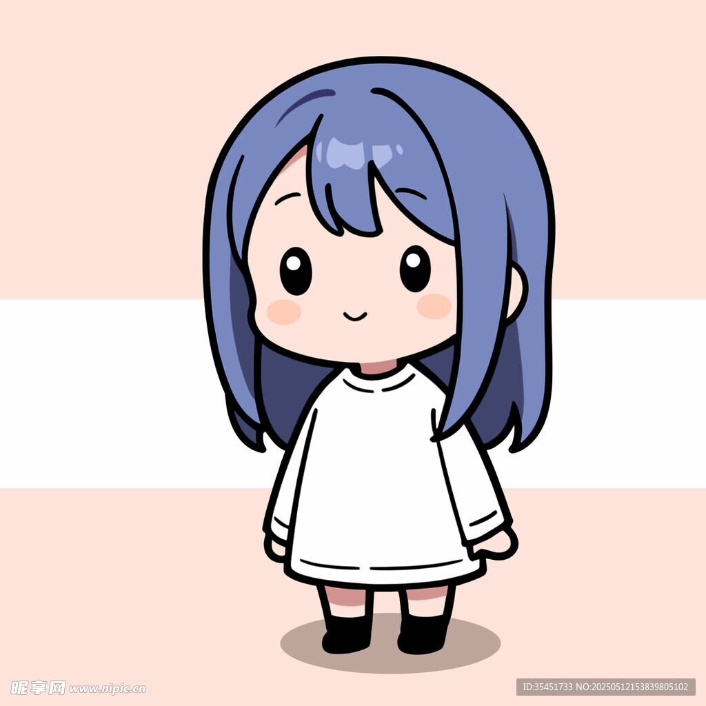 蓝发白衣卡通小女孩
