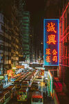 香港街头霓虹夜景