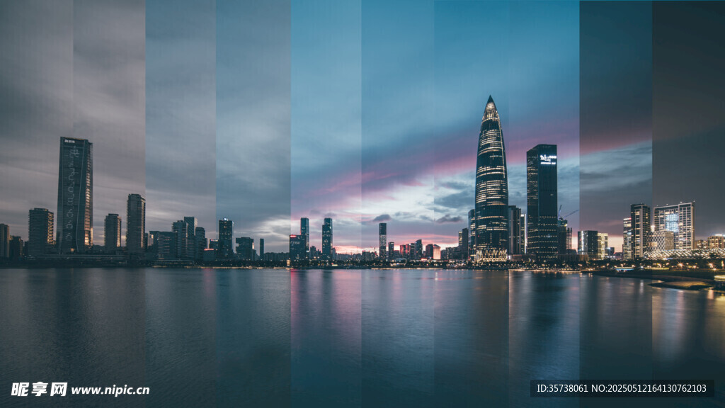 城市天际线与静谧水面景观