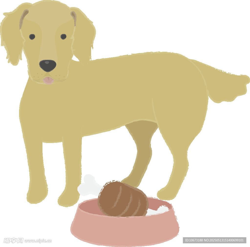 站立狗狗与食物碗