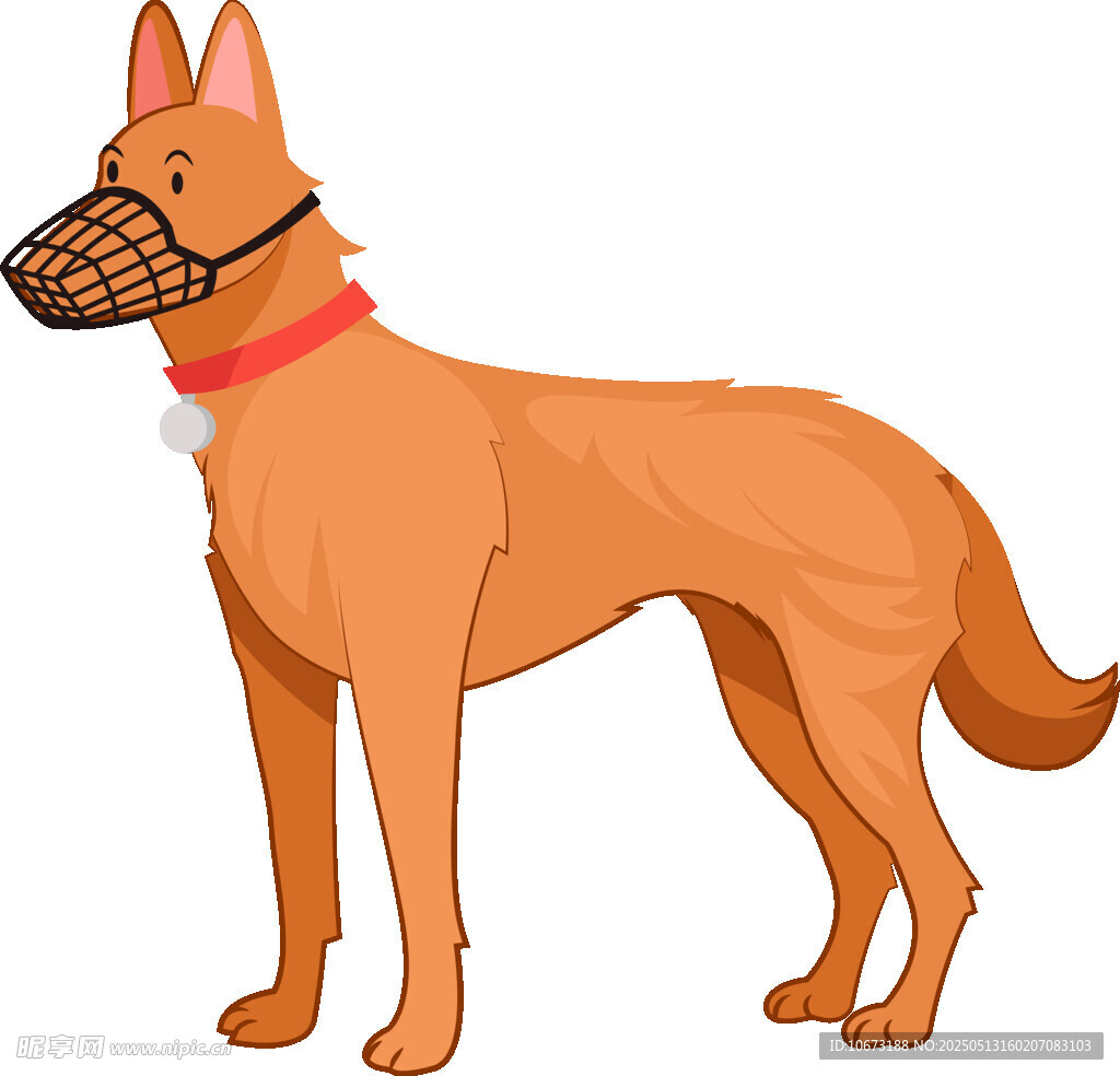站立的戴嘴套棕色犬只