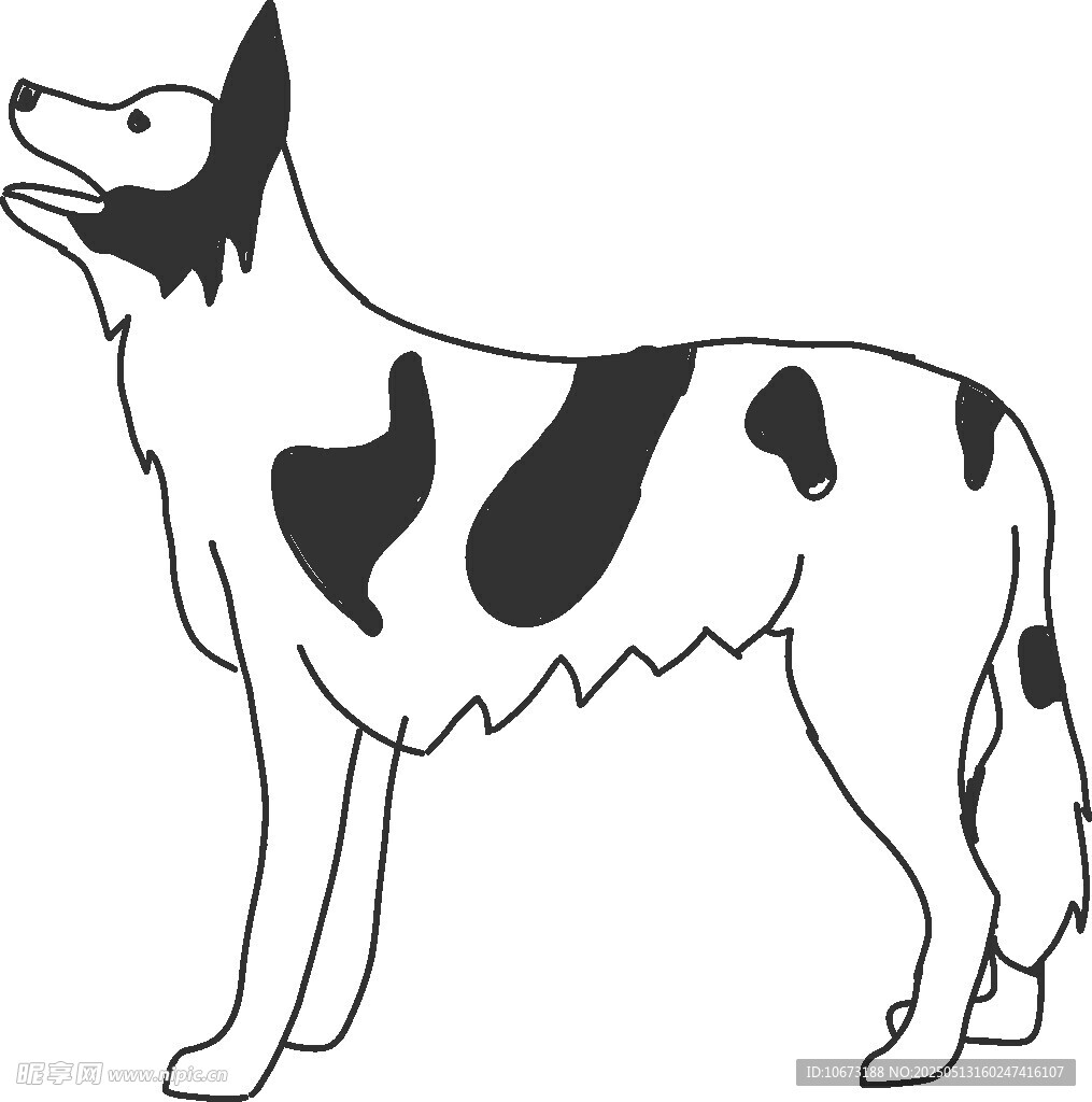 黑白斑点狗站立插画