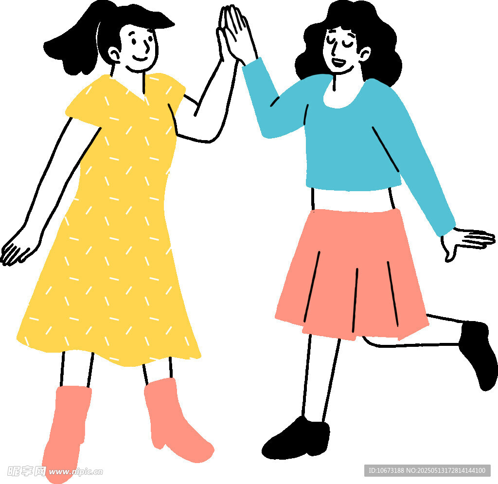 两位女孩欢快击掌瞬间