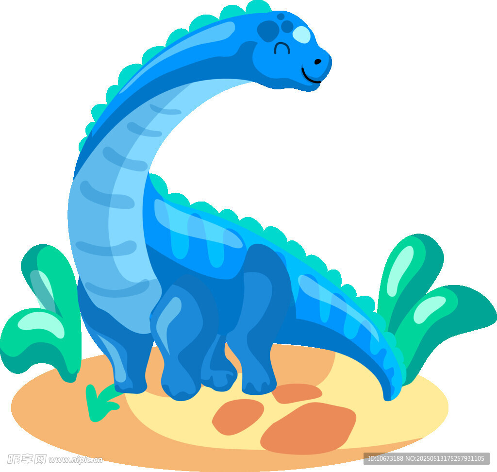 蓝色恐龙在绿植旁