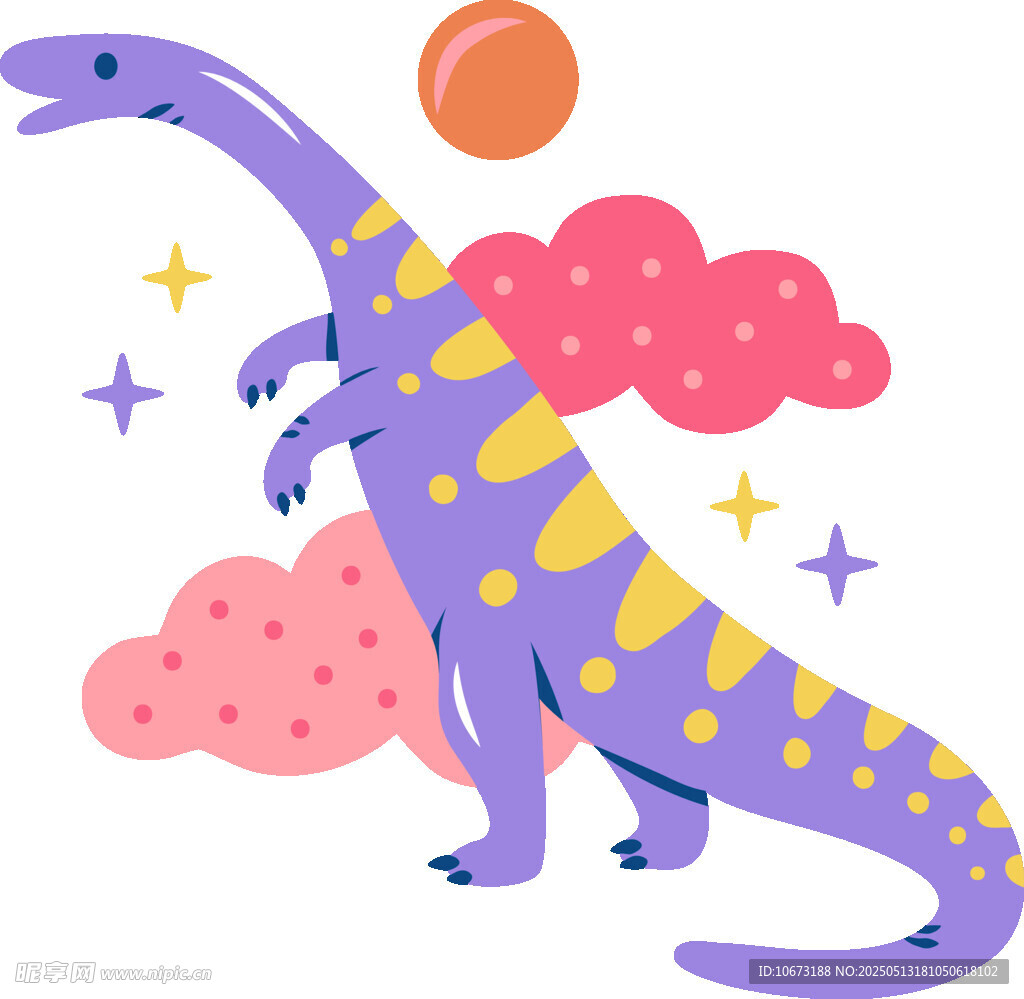 可爱紫色恐龙与梦幻元素