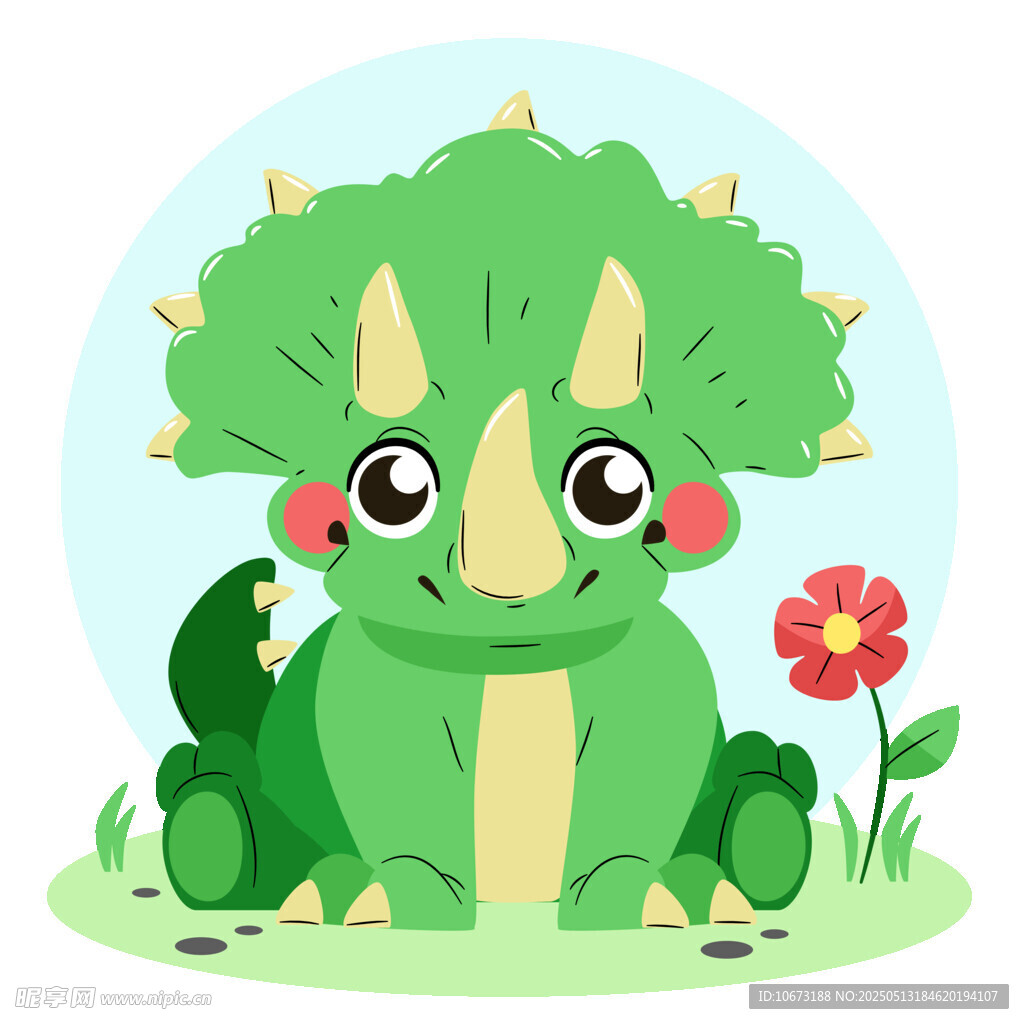 可爱绿植恐龙与小花