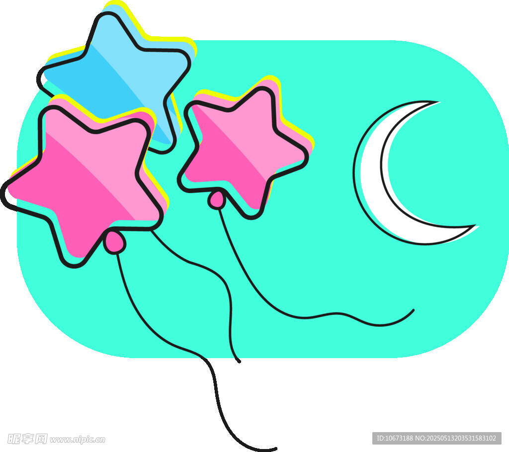 星星气球与月牙插画