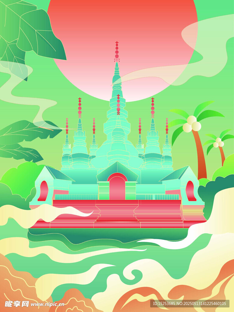 国潮描边著名建筑插画