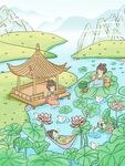 夏日湖畔嬉戏图