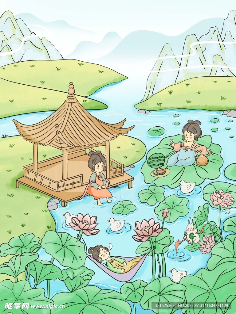 夏日湖畔嬉戏图