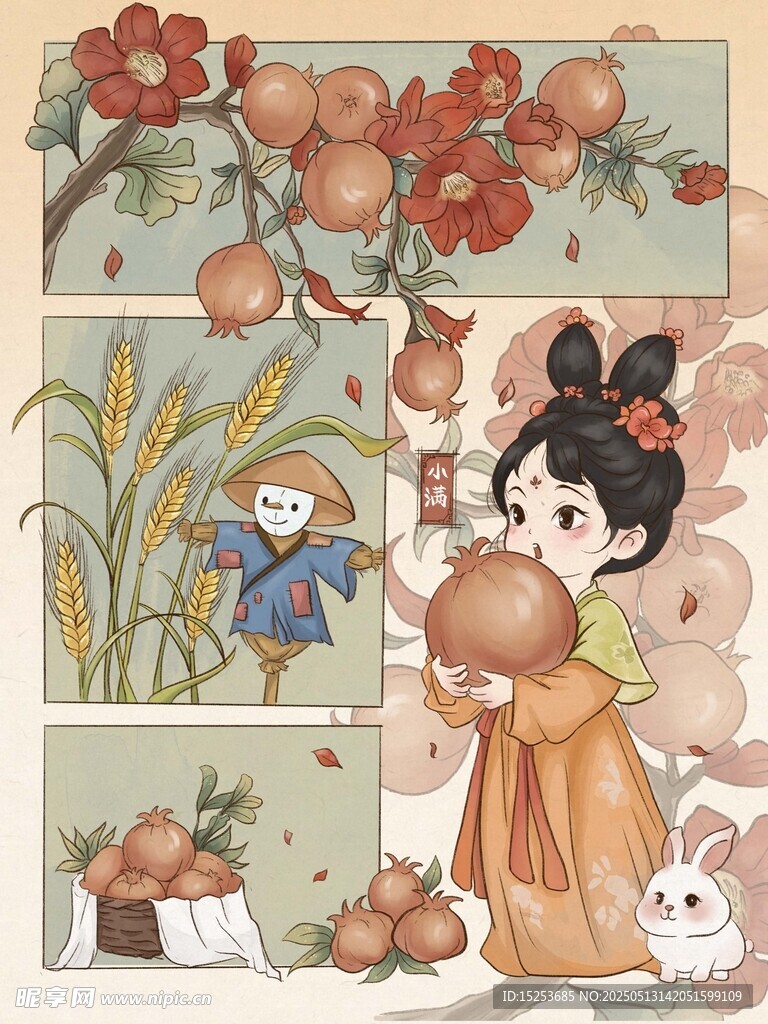 古风女孩与丰收景象