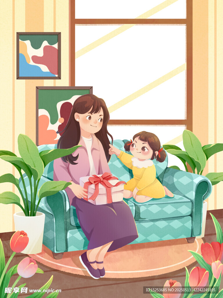 孩子为母亲送礼物场景