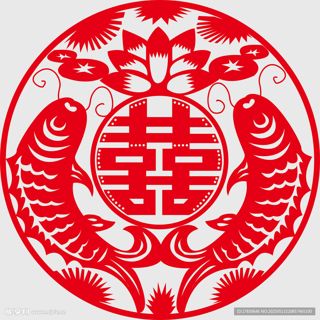 双鱼贺喜剪纸图案