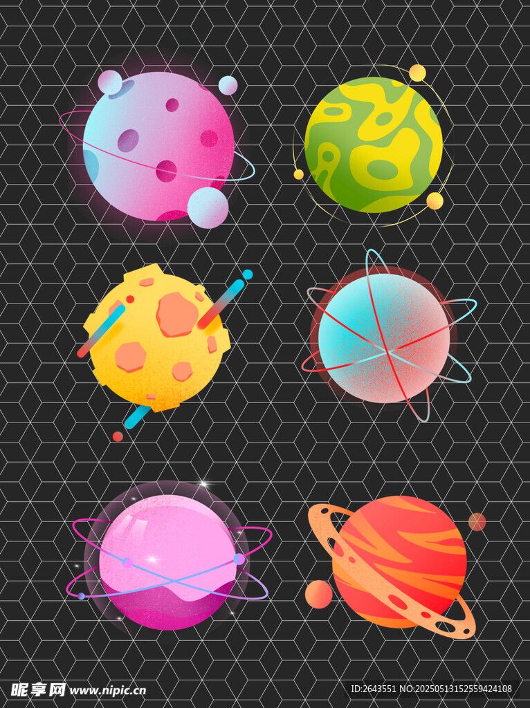 宇宙卡通星球与五边形矢量背景