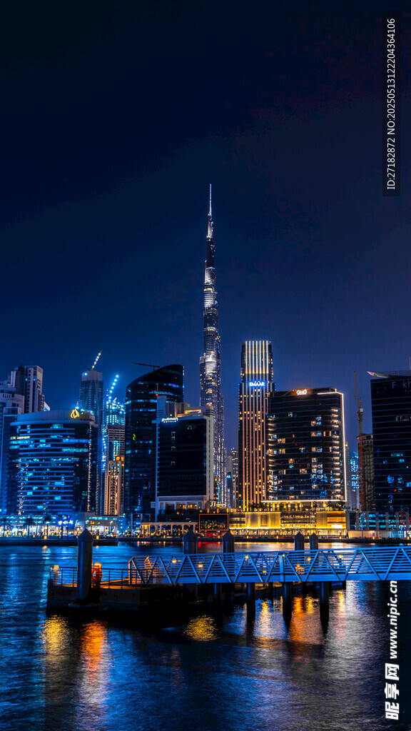 迪拜璀璨夜景城市天际线