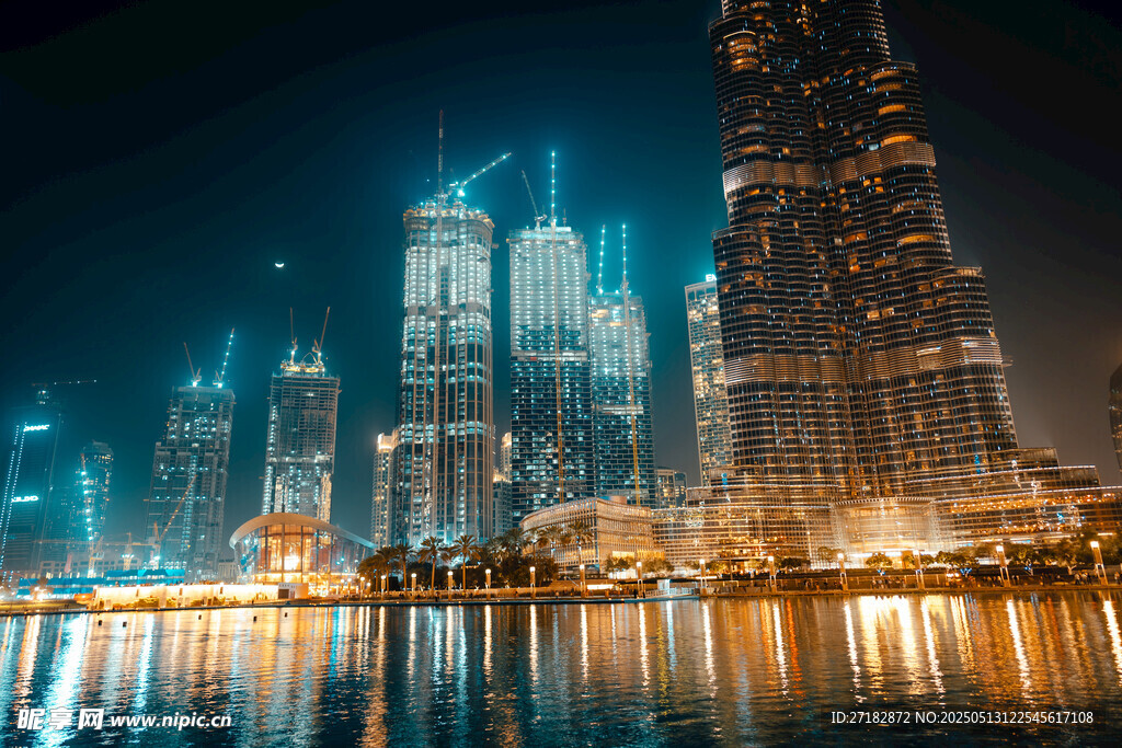 迪拜璀璨夜景城市天际线